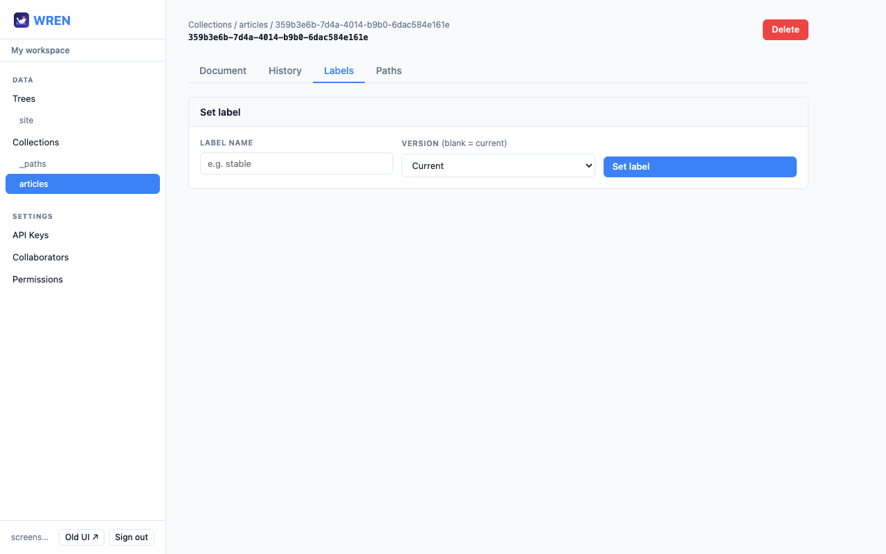 Labels tab with label name field
