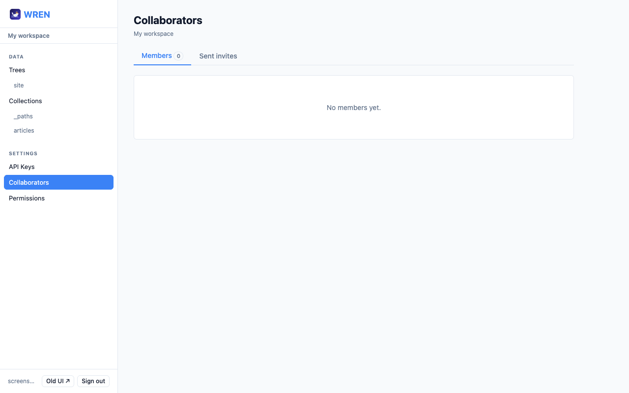 Collaborators page showing members and invite tabs